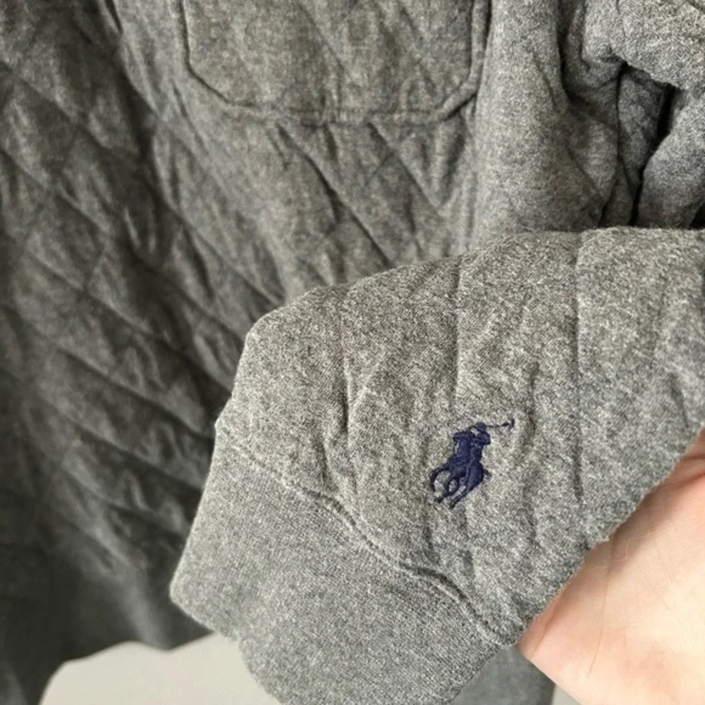 🔥 POLO Ralph Lauren Quilted‎ SYNCHILLA 4 Snap Pullover Sweater - Charcoal Grey